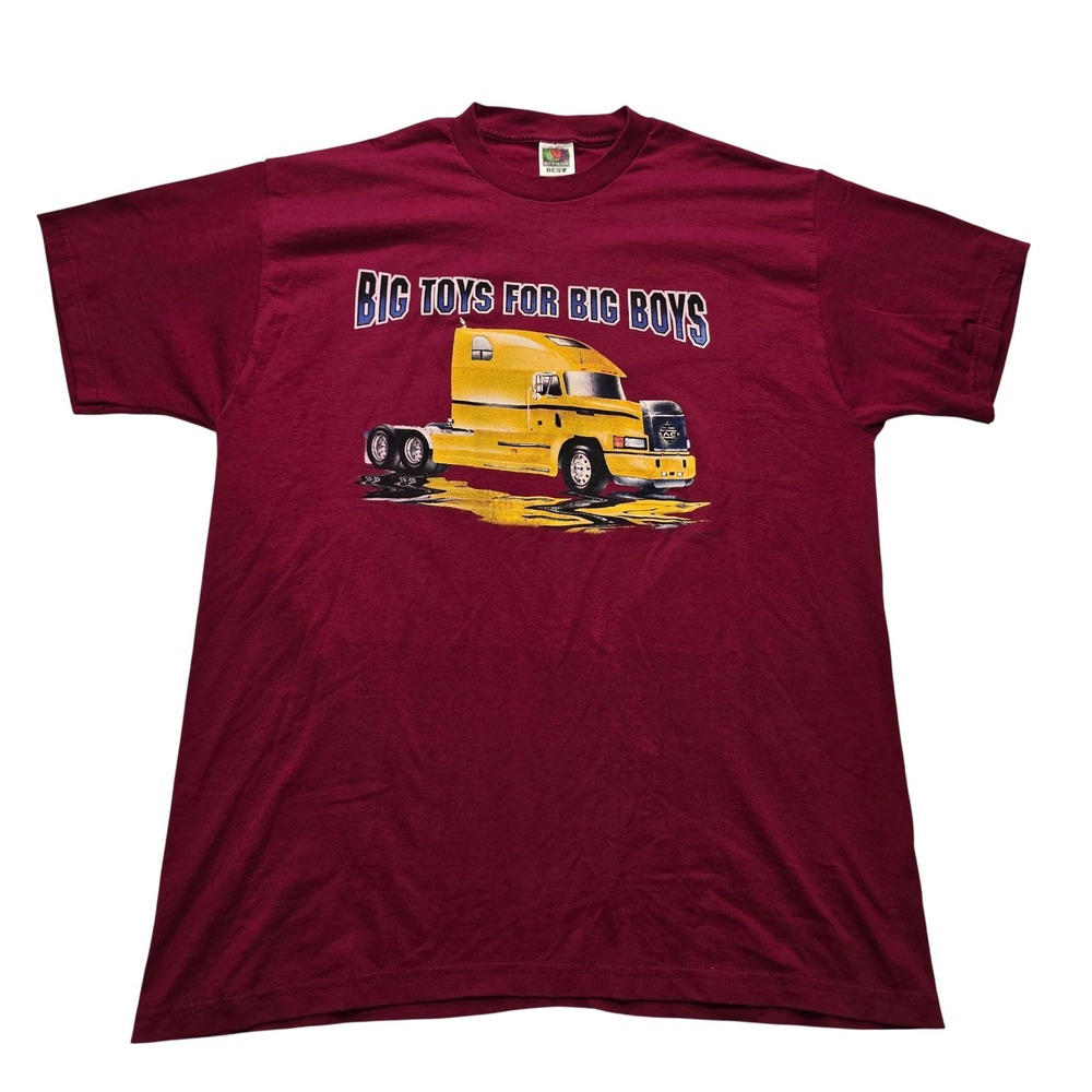 Fruit‎ of the Loom Big Toys For Big Boys Trucker Graphic T-Shirt Maroon Mens XL